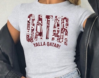 Qatar Soccer 2026 Women Crop Top Yalla Qatar ! Soccer Fan Raglan Baby Tee Soccer Fan Shirt Nation Cup Cropped Tee for Summer