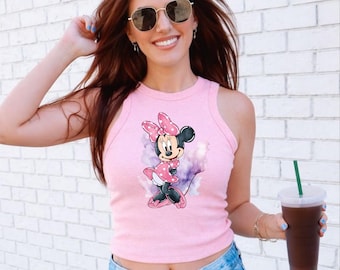 Disney Minnie Watercolor Baby Crop Tee Minnie Mouse Disney Baby Crop Top Disneyland Y2K Shirt Family Disney Trip Crop Shirt