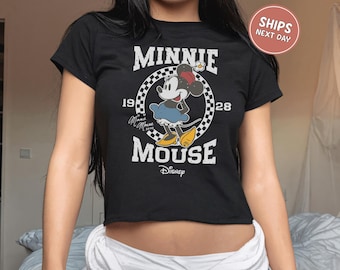 Retro Minnie Mouse Crop Top Disney Vintage Baby Crop Tee Disneyland Y2K Shirt Family Disney Trip Crop Shirt