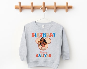 Girls' Custom Moana Birthday Shirt Disney Birthday Princess Tee Walt Disney Princess Birthday Girl Sweatshirt Birthday Girl Shirts for Girls