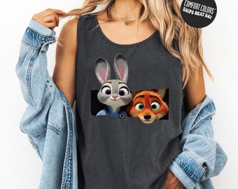 Disney Watercolor Zoo Tank Top Comfort Colors Judy Hopps Shirt Nick Wilde Shirt Retro Zoo Polis Disney Tee WDW Family 2026 Trip Tee