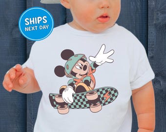 Camiseta infantil de Mickey Mouse Camiseta de Mickey Skates Camiseta de patinaje Disney Camiseta de Mickey Disney Camiseta de Disney World Camiseta juvenil para bebé Camisetas Disney para niños pequeños