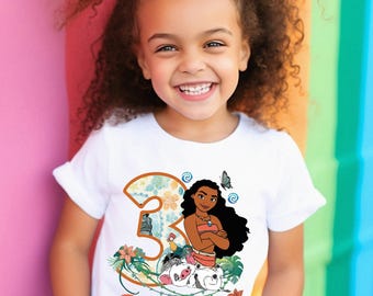 Camiseta de cumpleaños personalizada de Moana, camiseta de princesa de cumpleaños para niña, camiseta de manga larga y sudaderas para fiesta de cumpleaños de Walt Disney para niños pequeños