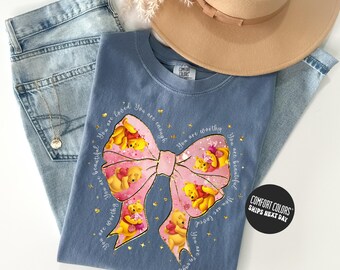 Bear Pooh Valentine Coquette Shirt Comfort Colors Winnite the Pooh Valentine's Day Shirts for Women Disney Valentines Sweatshirt
