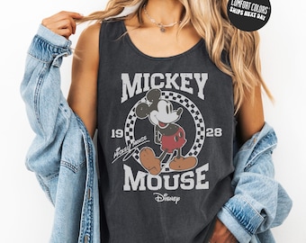 Retro Mickey Mouse Comfort Colors Tank Top Disney Est 1928 Short Sleeve Disneyland Trip Shirt Walt Disney Youth Shirts