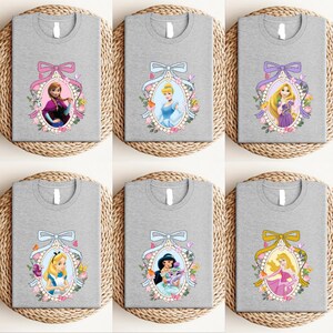 a set of six tshirts with princesses on them