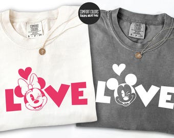 Disney Love Matching Shirt Comfort Colors® Mickey and Minnie Valentines Day Long Sleeve Disneyland Couple Day Sweatshirt