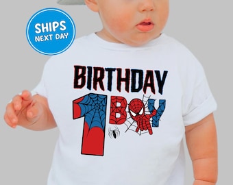 Custom Spider Birthday Boy Shirt Spider-Themed Birthday Boy Tee for Boys Superhero Custom Happy Birthday Gift for Him Birthday Party T-Shirt