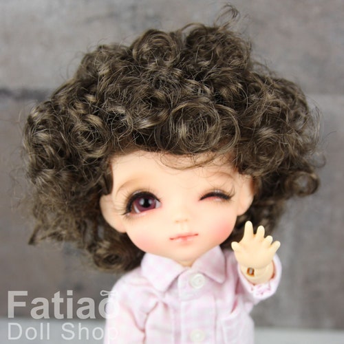 5-6” Lati Yellow Pukifee Mohair Doll Wig Black Long Curls 