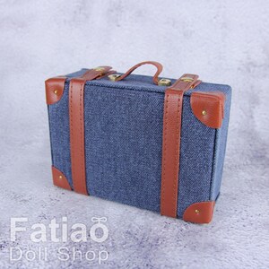 Maleta de cuero vintage para muñecas BJD Dollfie, miniatura, bolso de mano, denim