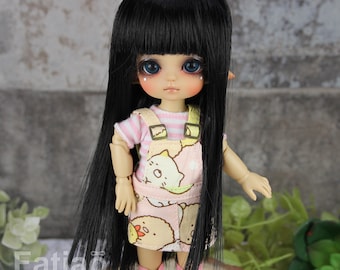 Fatiao - Dollfie Lati Yellow Pukifee 5-6" straight long hair Doll Wig - Black