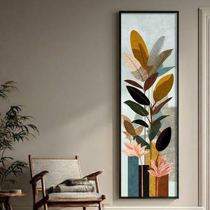 Quadro da parete minimalista con motivi floreali, lungo e stretto: arredamento scandinavo.