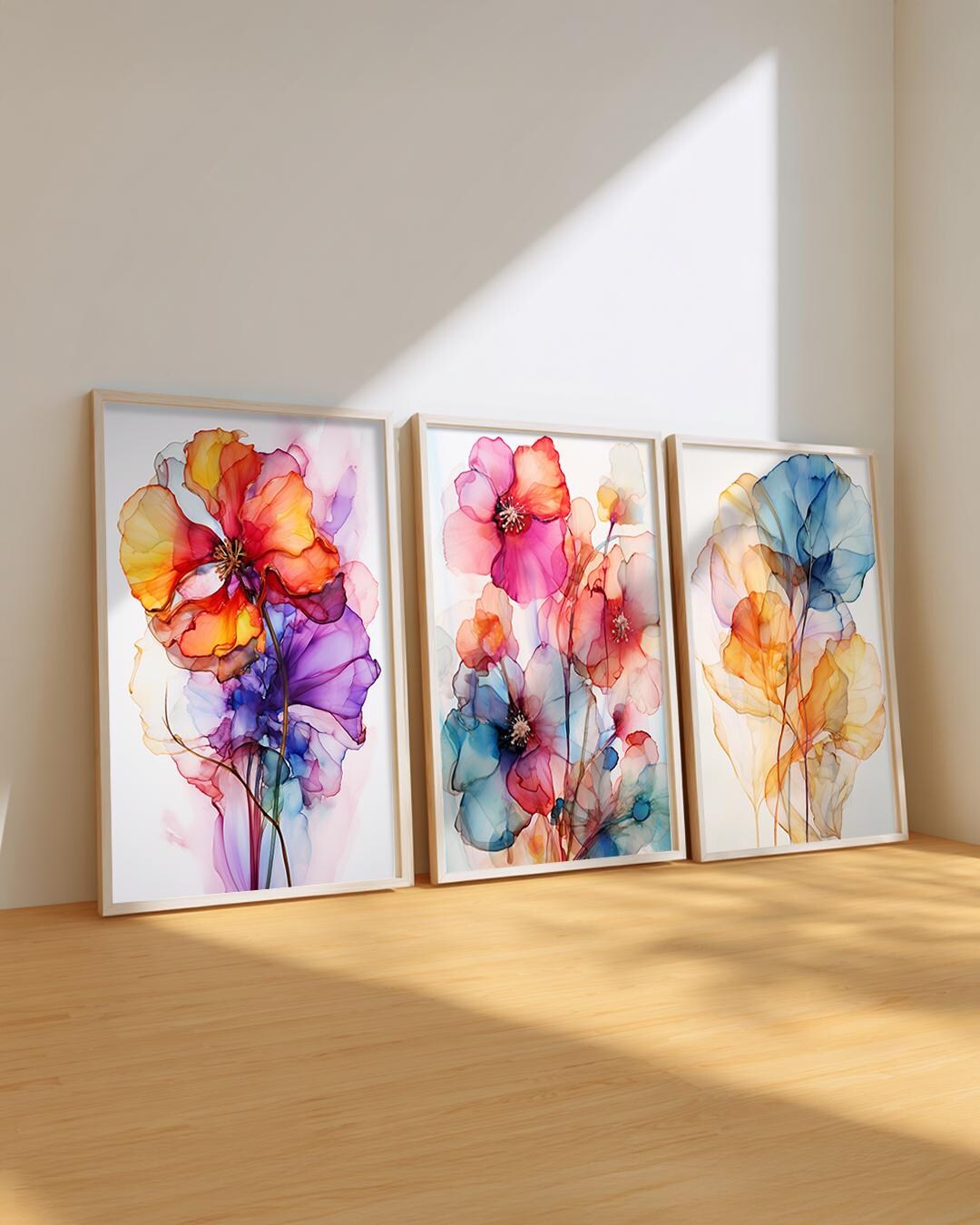 Watercolor Flower Wall Art Set of 3: Modern Flower Decor - Etsy