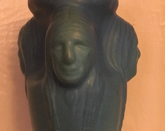 Van Briggle Pottery Muli Face Native Chief Turquoise 12 1/2 "