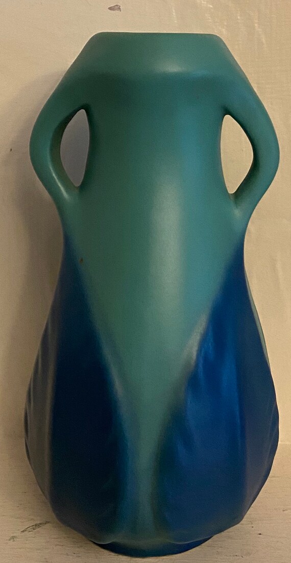 Van Briggle Pottery Turquoise Double Handle 8 1/2” Vase 1920-30