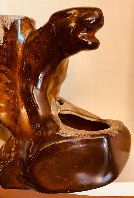 Van Briggle Pottery Brown 8” X 12” X x 6” Mt Lion with White lava Drip Glaze.