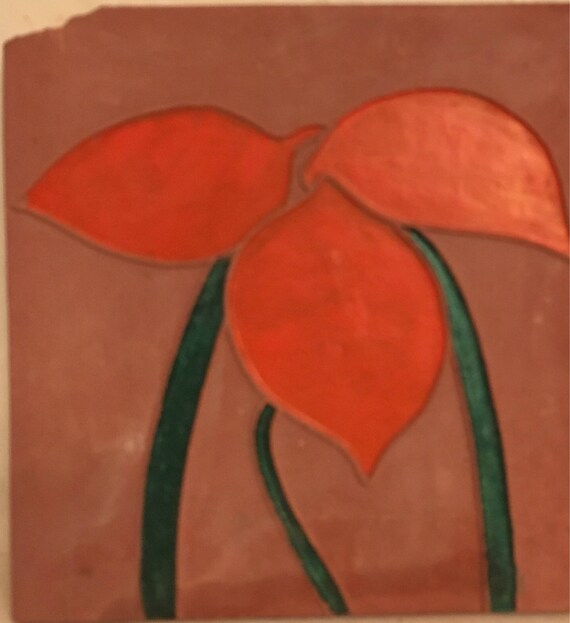 Van Briggle Pottery Tile Single Painted Orange Flower