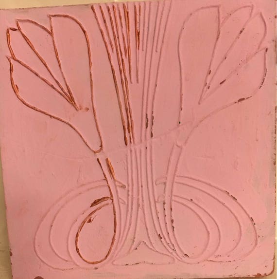 Van Briggle Pottery Tile painted Double Flower 6x 6