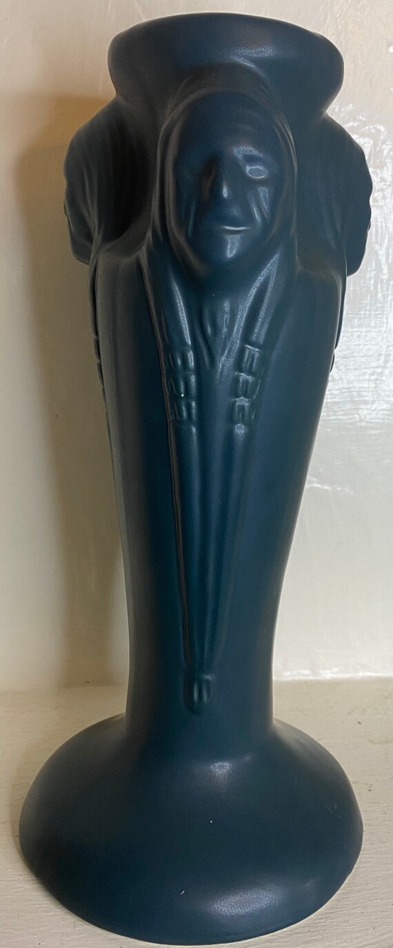 Van Briggle Pottery Cornflower/Tea The Three Native Faces Vase