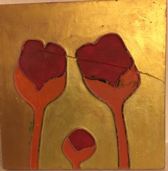 Van Briggle Pottery Tile Single Painted Three Flowers