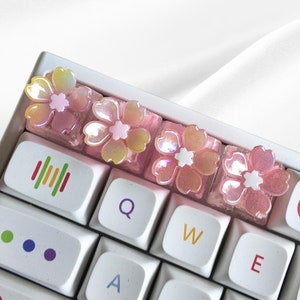 Sakura Cute Artisan Resin Pink Keycaps | Custom Flower Cherry Blossom Handmade OEM R4 Cherry MX Keycap for Mechanical Keyboard