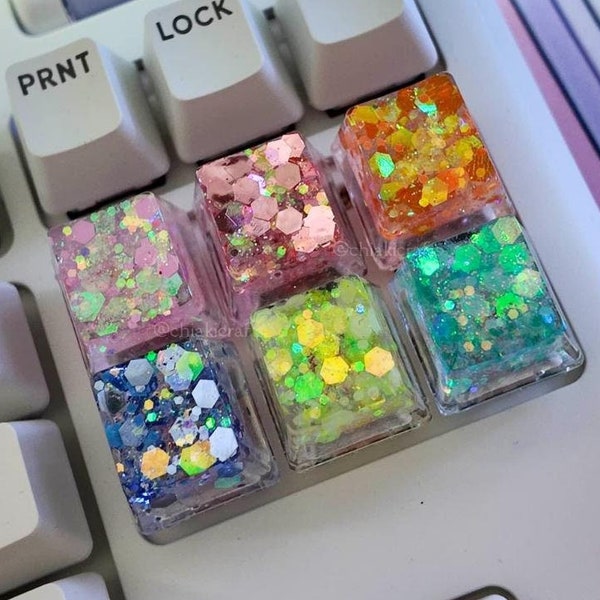 Pixie Stardust Resin Keycap | Glittery Kawaii Cherry MX, OEM R4