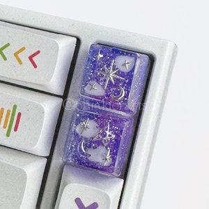 Starry Galaxy Cute Artisan Resin Keycaps | Custom Name Space Stars Moon Handmade Keycap for Mechanical Keyboard