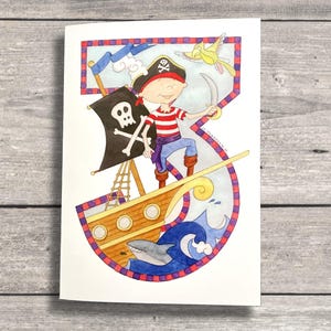 Carte pour 3e anniversaire, Pirate pour 3e anniversaire, Carte pirate