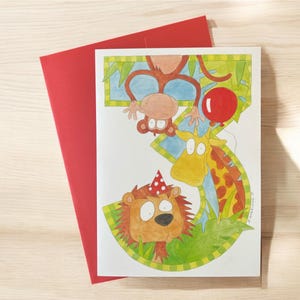Geburtstagskarte Dschungel Tiere, bunte Geburtstagskarte Dschungel, Kindergeburtstag, Glückwunschkarte, bunte Geburtstagskarte