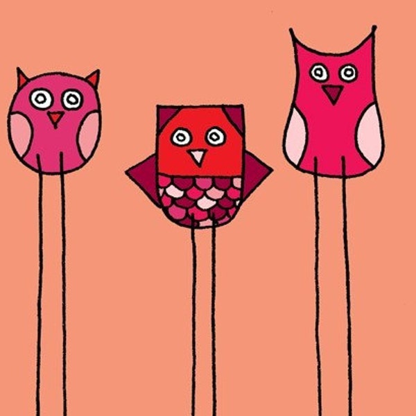 FREE SHIPPING Owls in Rose