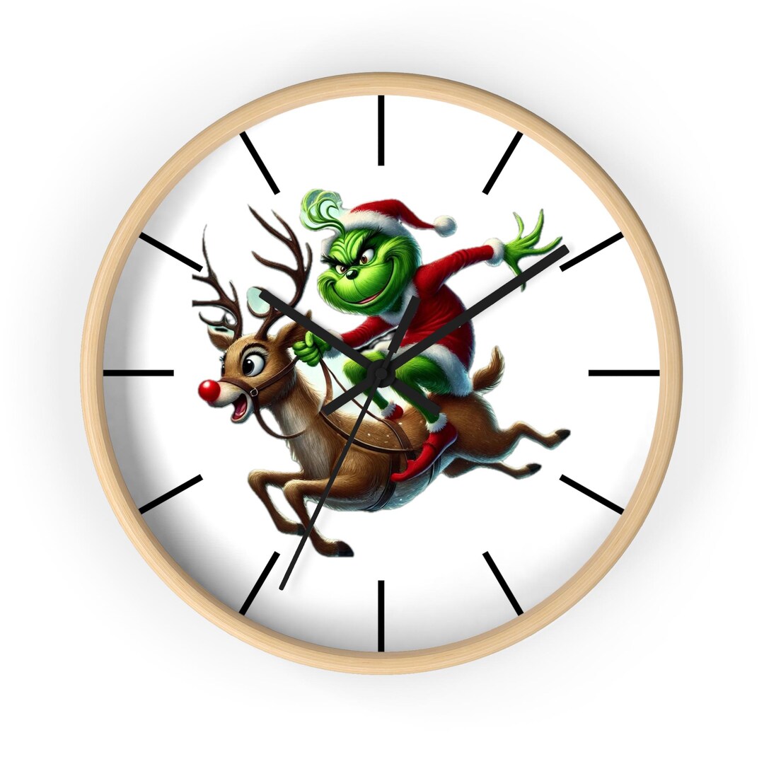Christmas Grinch Riding Rudolph Wall Clock, Holiday Home Decor, Unique ...
