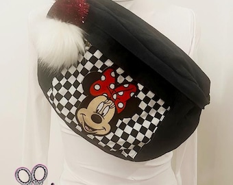 Minnie Mouse zwarte denim schoudertas met dambordpatroon