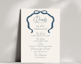 Coquette Soda Bar Wedding Sign, Drink Bar, Wedding Decor, Editable Digital Template 4x6, 5x7, 8x10