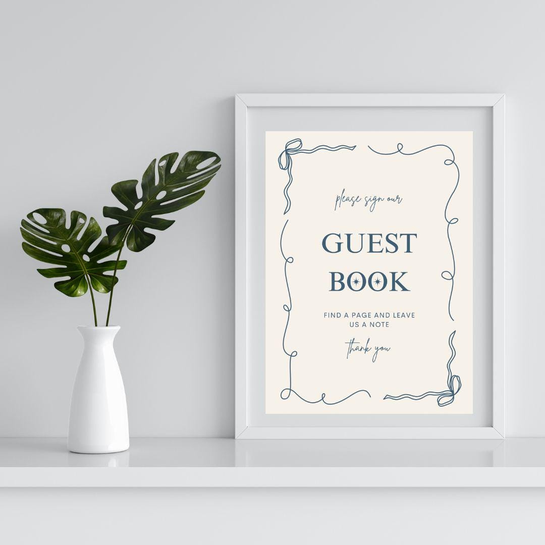 Coquette Guest Book Sign, Printable French Blue Guest Book Sign Template, Wedding Reception ...