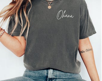 Tshirt Ohana script, lijnontwerp, Ohana betekent familie, tshirt verjaardagsthema Unisex korte mouw Vacay Tee Hawaii vakantie grappig Aloha shirt