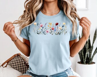 Pressed Wildflower Tshirt, Botanical Graphic Tee, Botanical Floral Tee Wildflowers Shirt, Boho Cottagecore Tshirt, Gift For Gardener