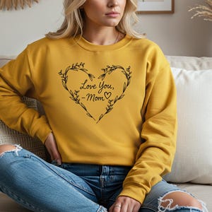 Sudadera con mensaje "Te amo, mamá" en forma de corazón floral, con carta de amor para madres, regalo para el Día de la Madre, camiseta de maternidad, sudadera para mamá, regalo para baby shower.