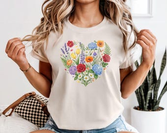 Gepresste Wildblume Tshirt, Boho Cottagecore Tshirt, Botanische Blumen T-Shirt Wildblumen Shirt, Botanische Grafik T-Shirt, Geschenk für Gärtner