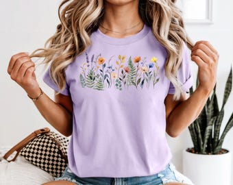 Pressed Wildflower Tshirt, Boho Cottagecore Tshirt, Vintage Pressed Flowers Shirt, Botanical Graphic Tee, floral tshirt