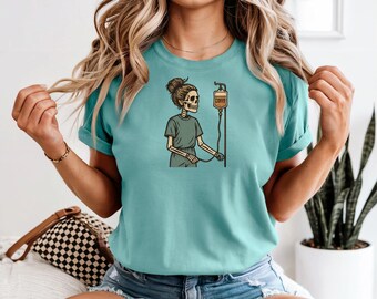 Skeleton Mama coffee IV Tshirt, Pregnancy Announcement Shirt Mom-To-Be Gift, Comfort Colors, Spring Pregnancy Reveal Gift, Baby Shower Gift