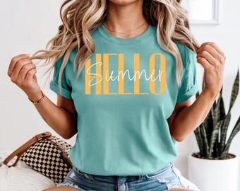 Hello Summer tShirt, tall font Summer Shirt, Cute Summer Clothes, Trendy Summer Crewneck, Sunshine Tee Shirt, Beach Shirts, Shirts For Women