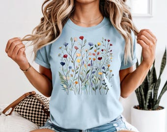 Pressed Wildflower Tshirt, Vintage Pressed Flowers Shirt, Botanical Floral Tee Wildflowers Shirt, Gift For Gardener, Boho Cottagecore Tshirt