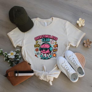 Overstimulated Club, Sad brain headphones, Funny Introvert Tee Mental Health Humor Tee Overstimulated Shirt Gen Z Shirt Funny Trendy Shirt
