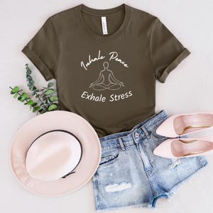 Inhale Peace Exhale Stress for her family Birthday Yoga themed t-shirt humorous Yogi tee Unisex Short Sleeve Yoga Tee Yoga enthusiast funny