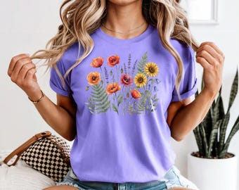 Pressed Wildflower Tshirt, Botanical Floral Tee Wildflowers Shirt, Gift For Gardener, Vintage Pressed Flowers Shirt, Botanical Graphic Tee