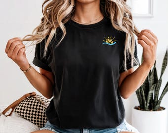 Swirly Sun over Water Tshirt, one wave, vacation tee, womens summer top, Summer Positive Vibes Shirt, Sunshine Tee Shirt, Beach Shirts