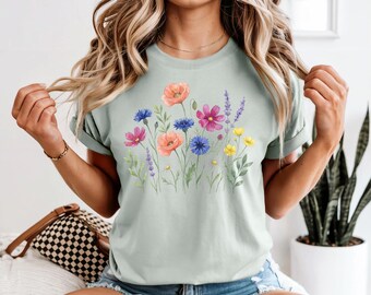 Pressed Wildflower Tshirt, Botanical Graphic Tee, Botanical Floral Tee Wildflowers Shirt, Vintage Pressed Flowers Shirt, floral tshirt
