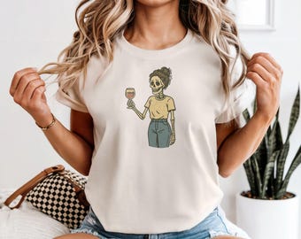 Skeleton Mama Wine time Tshirt, Wildflowers Pregnancy Shirt, Maternity T-Shirt, Baby Shower Gift, Cute Pregnancy Announcement Shirt