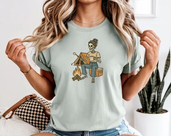 Skeleton Mama Campfire Tshirt, Floral Mom Spring Tee, Spring Pregnancy Reveal Gift for New Mom, Maternity T-Shirt, Comfort Colors