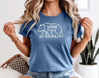 Mama Bear Two Cubs Tshirt, Comfort Colors, Floral Mom Spring Tee, Spring Pregnancy Reveal Gift for New Mom, Homestead Mom Gift